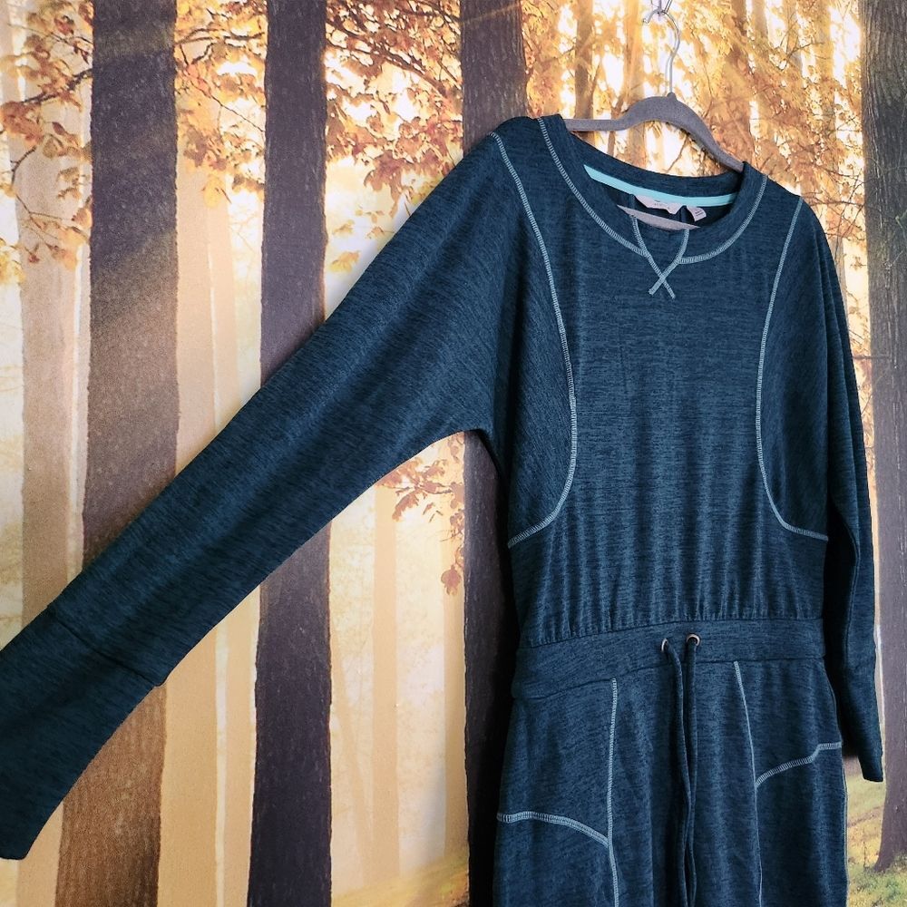 Athleta Give It Your All Small Dress Long Sleeve Drawstring Teal Pockets - Picture 2 of 13